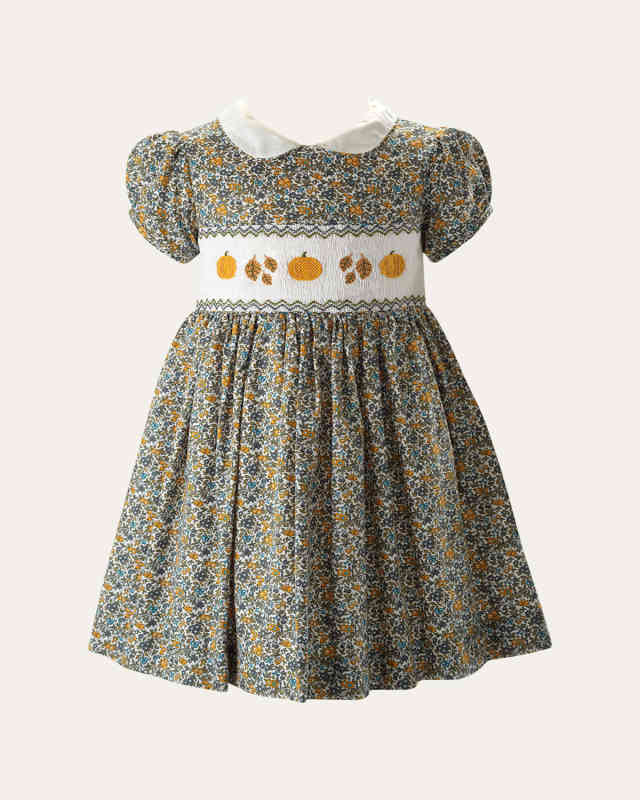Girl's Pumpkin Smocked Floral-Print Dress, Size 2-10